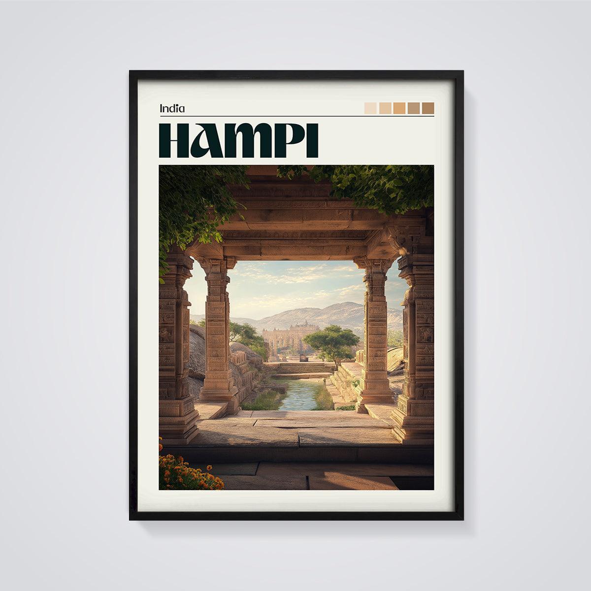 Hampi Stone Archway Print framed in black on a grey background