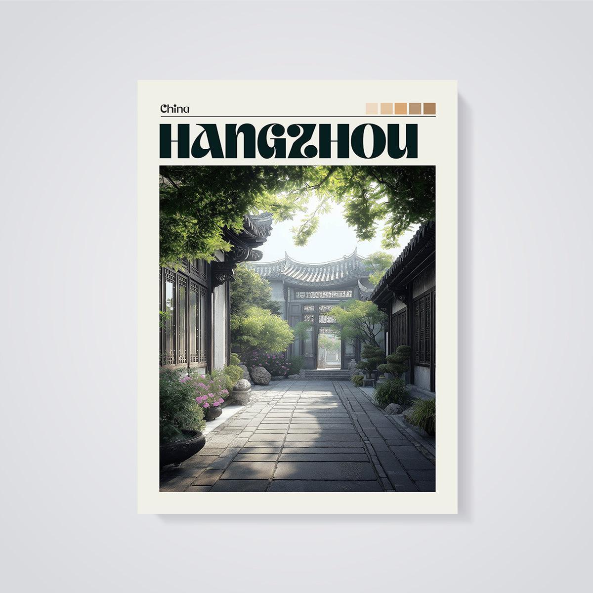 Hangzhou Courtyard Garden Print unframed on a grey background