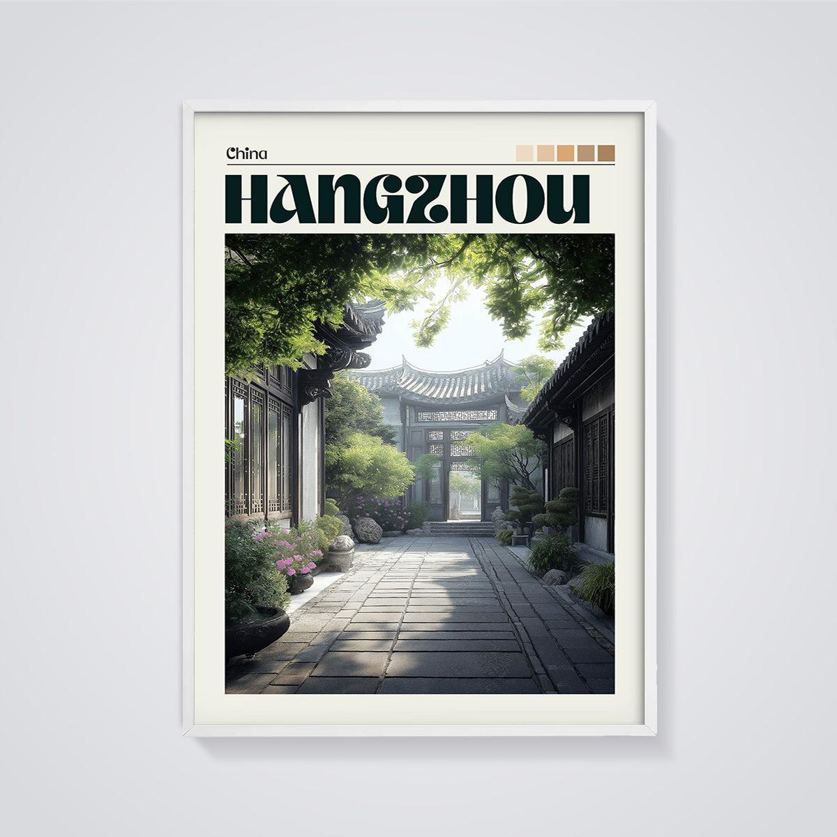 Hangzhou Courtyard Garden Print framed in white on a grey background