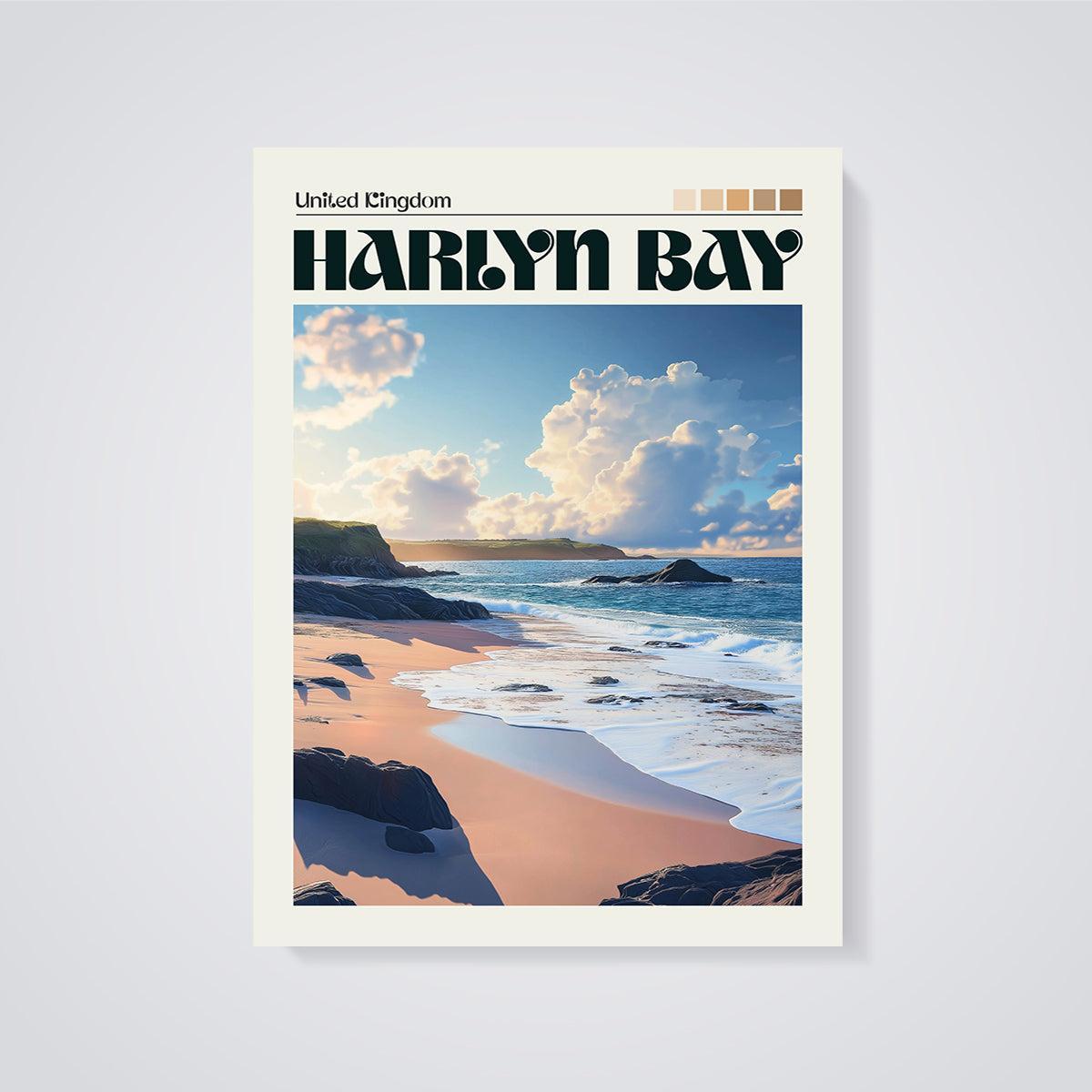 Harlyn Bay United Kingdom Beach Print unframed on a grey background