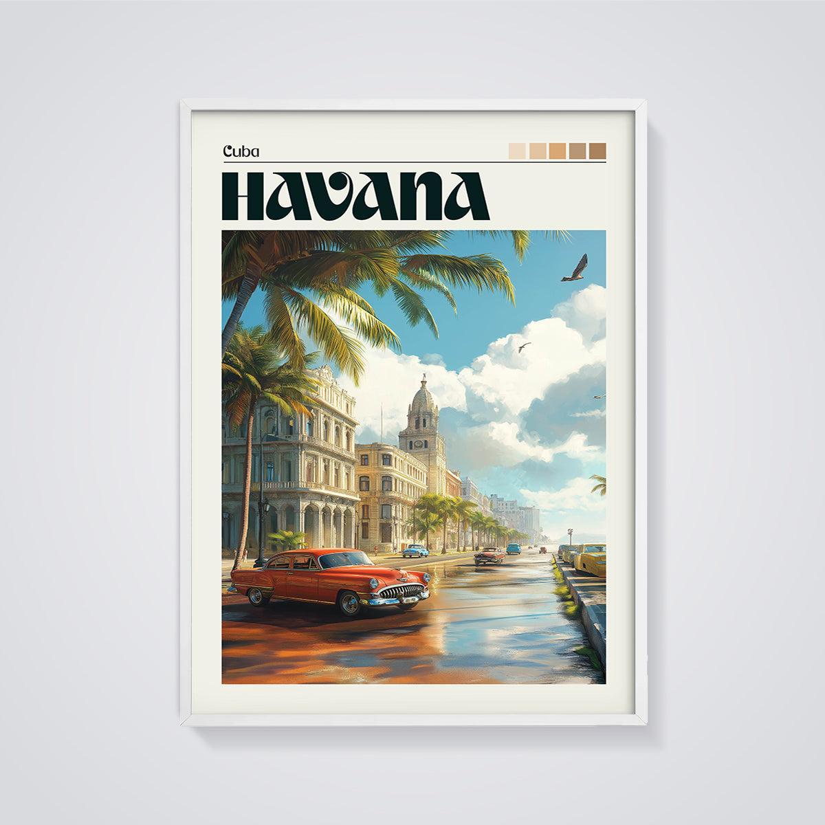 Havana Classic Cars Street Print framed in white on a grey background
