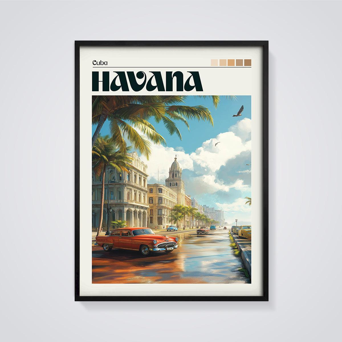 Havana Classic Cars Street Print framed in black on a grey background