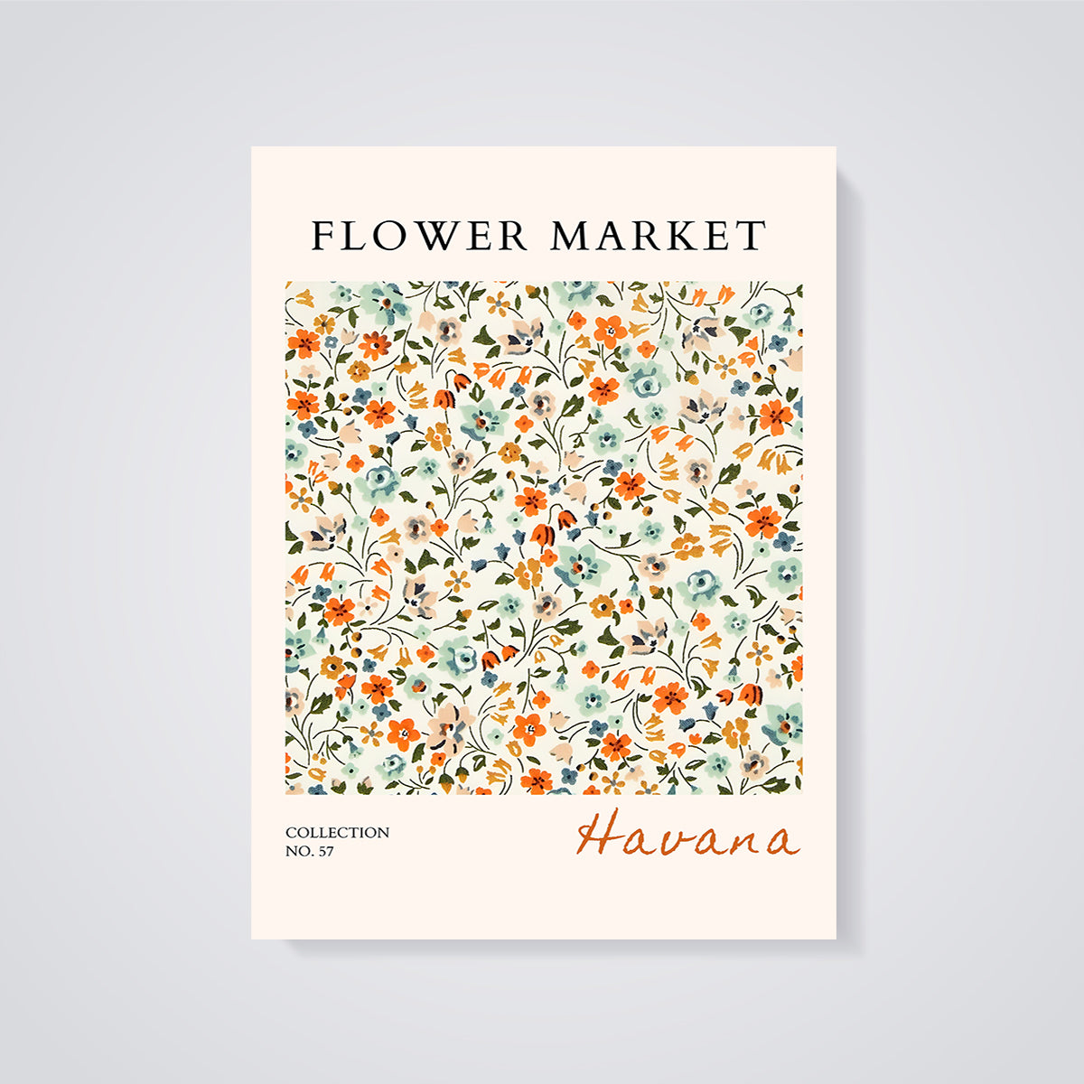 Havanna Flower Market Floral Print unframed on a grey background