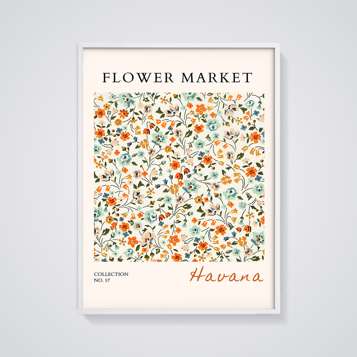 Havanna Flower Market Floral Print framed in white on a grey background