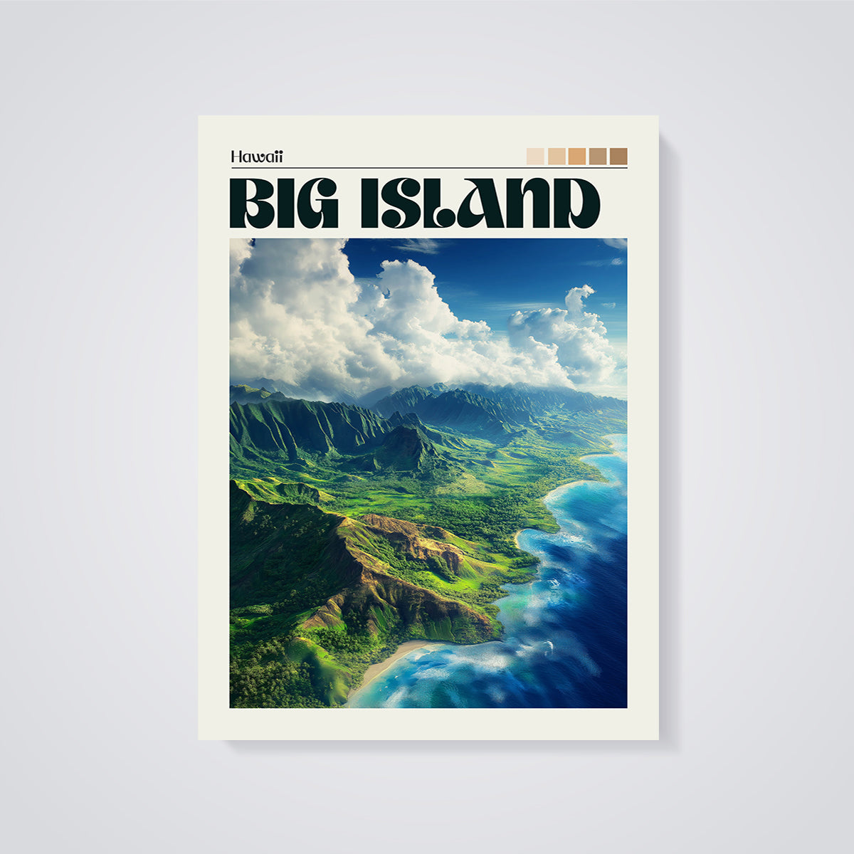 Hawaii Big Island Aerial Print unframed on a grey background