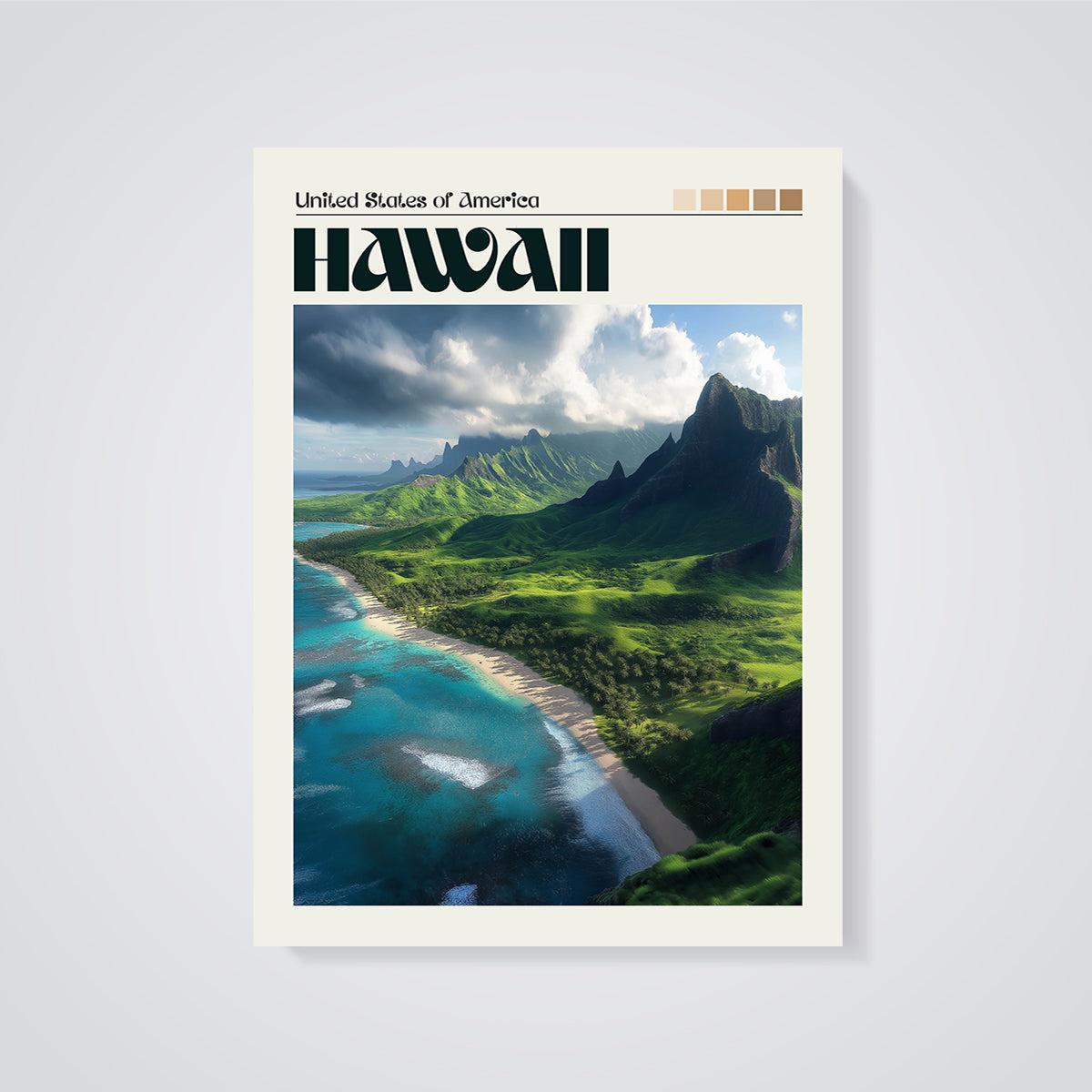 Hawaii Coastal Landscape Print unframed on a grey background