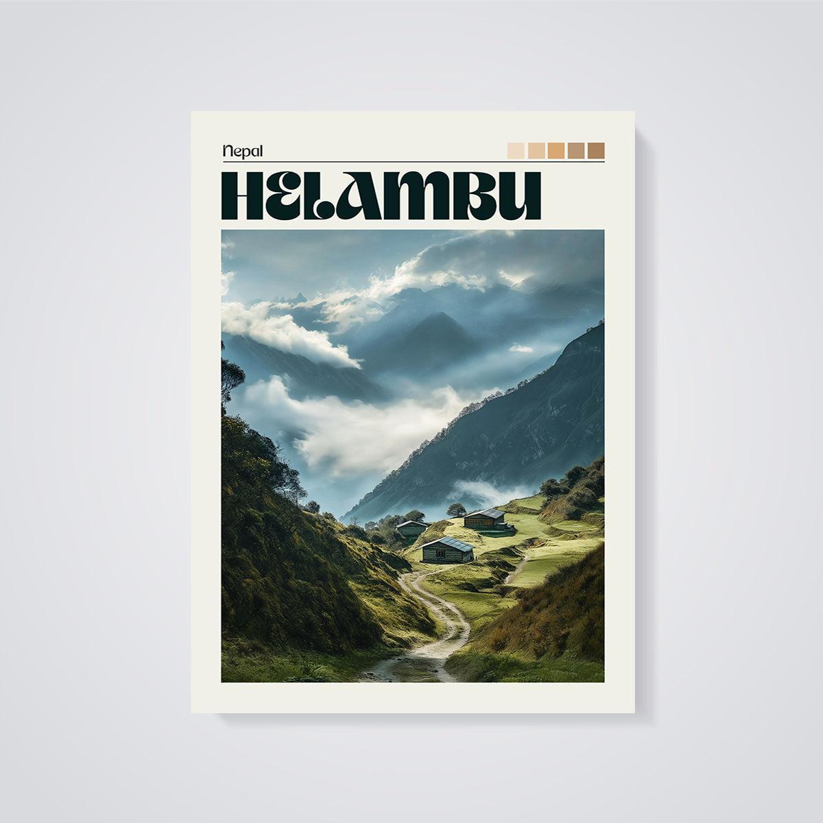 Helambu Nepal Mountain Print unframed on a grey background