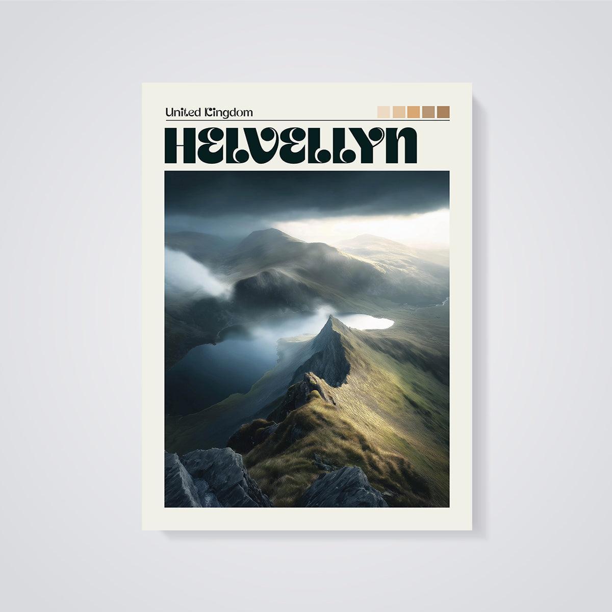 Helvellyn Mountain Landscape Print unframed on a grey background