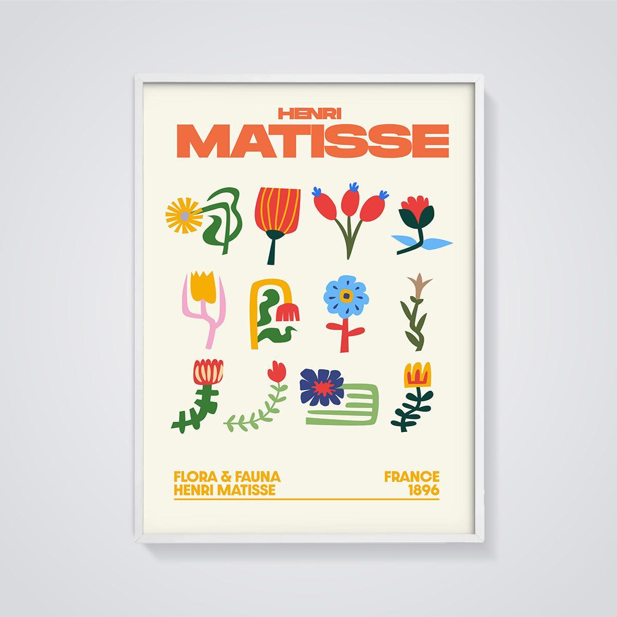 Henri Matisse Flora & Fauna Print framed in white on a grey background