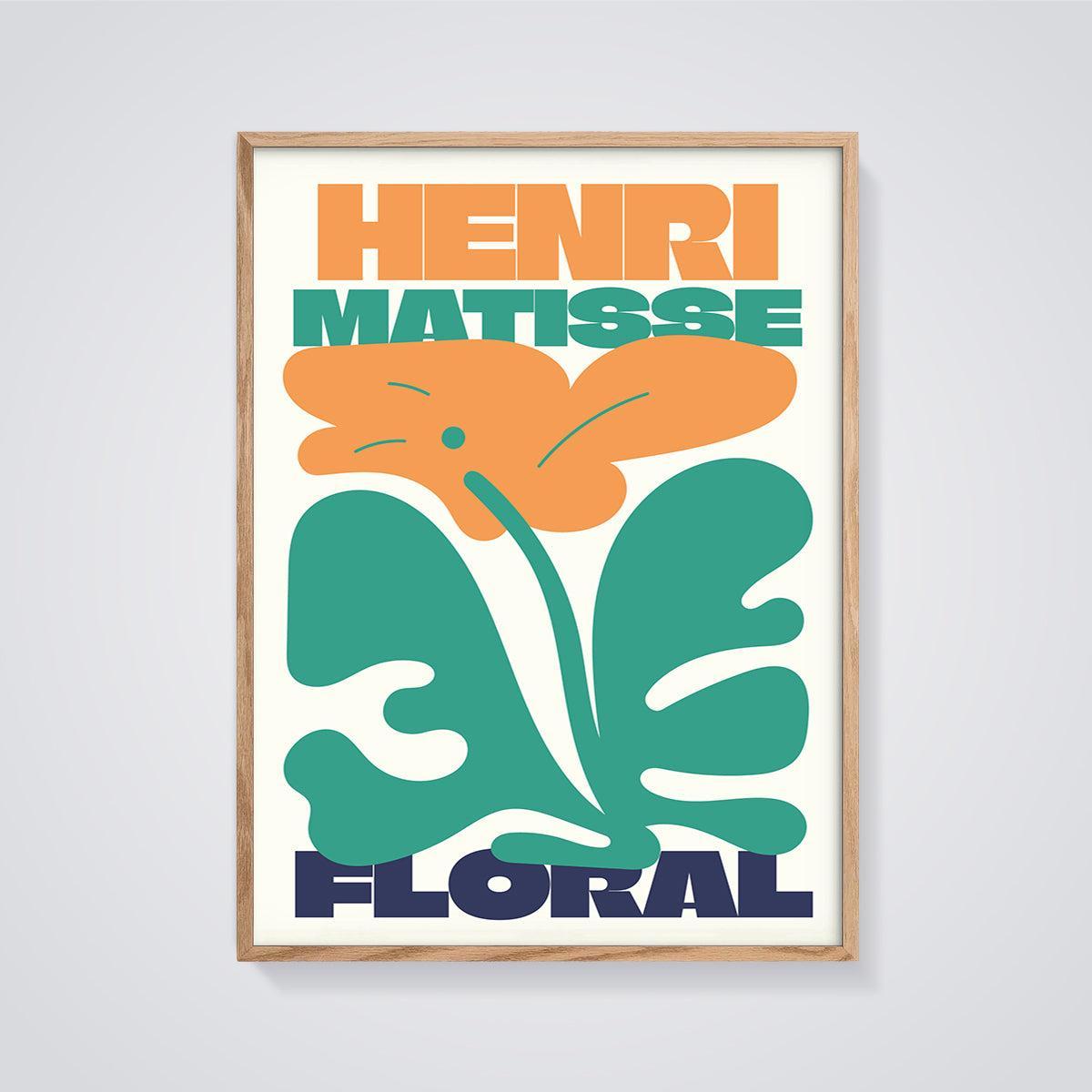 Henri Matisse Floral Cut-Out Print framed in oak on a grey background