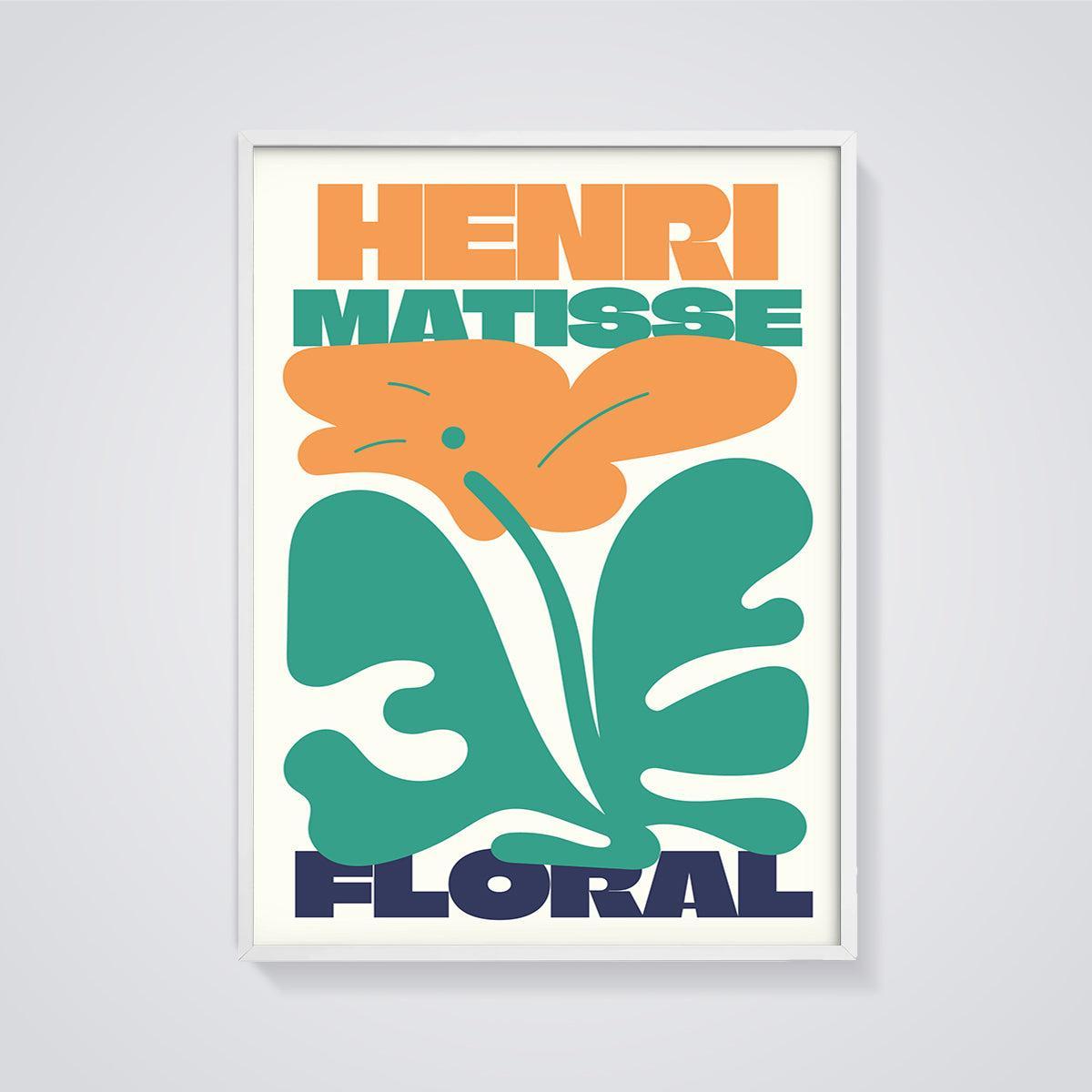 Henri Matisse Floral Cut-Out Print framed in white on a grey background
