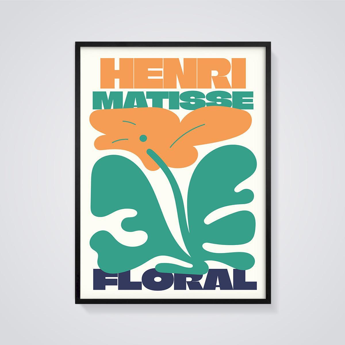 Henri Matisse Floral Cut-Out Print framed in black on a grey background