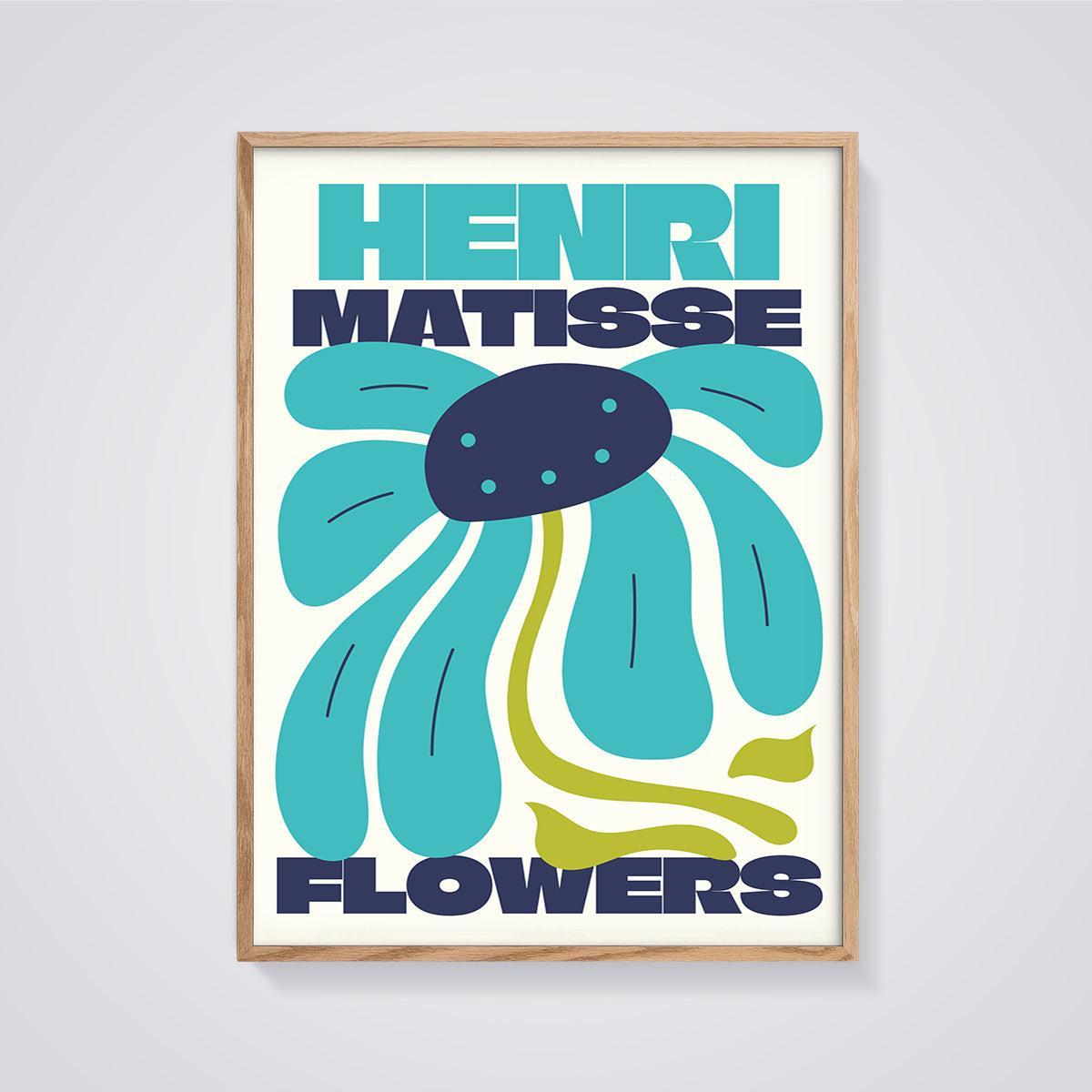 Henri Matisse Flowers Print framed in oak on a grey background
