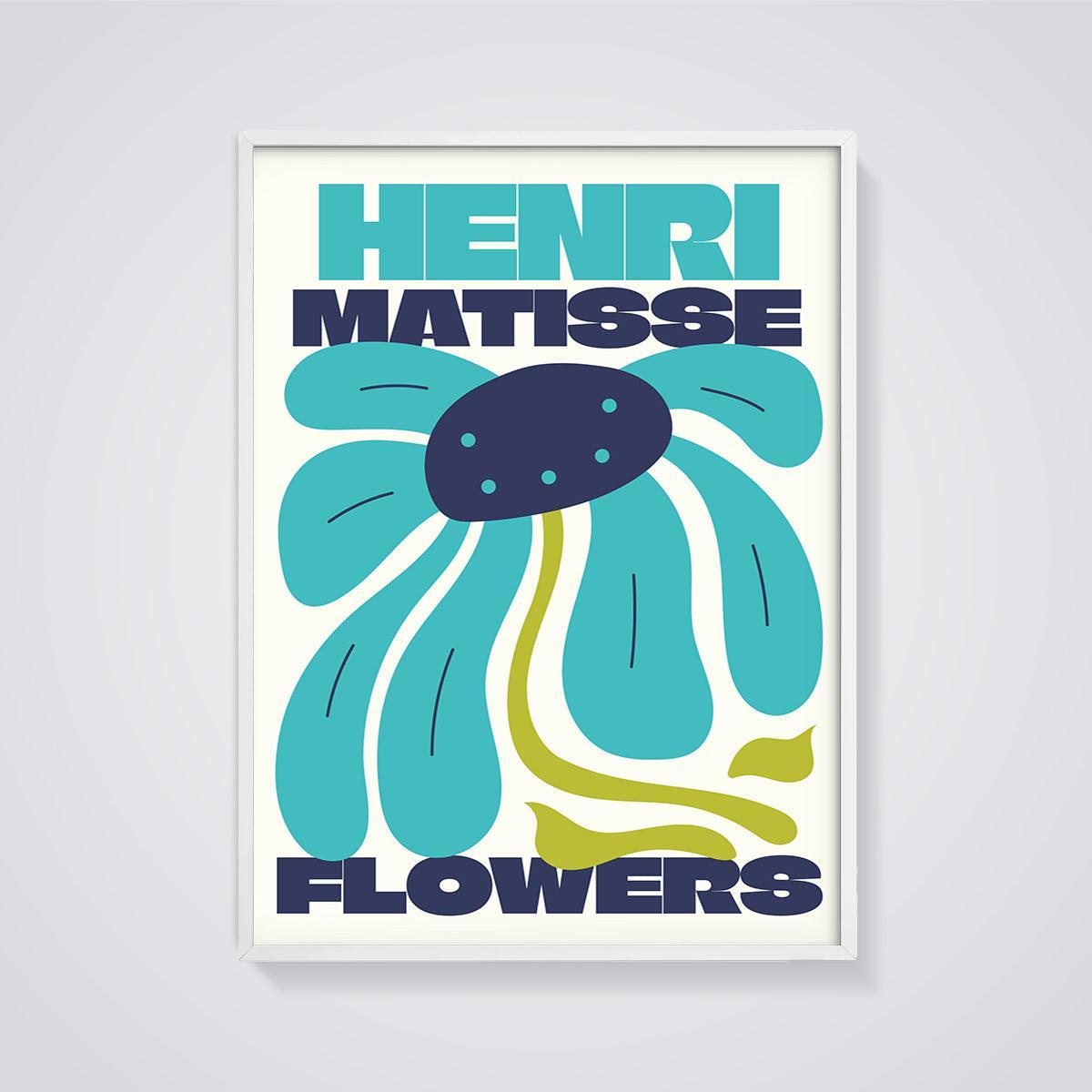 Henri Matisse Flowers Print framed in white on a grey background
