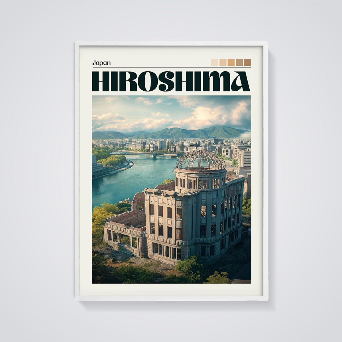 Hiroshima Peace Memorial Print framed in white on a grey background