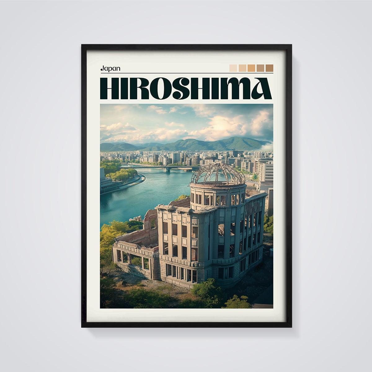 Hiroshima Peace Memorial Print framed in black on a grey background
