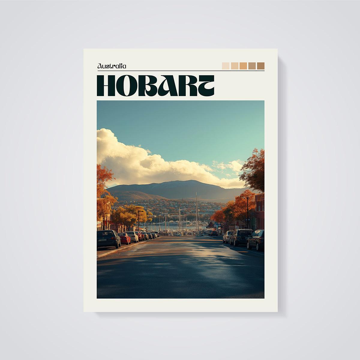 Hobart Australia Autumn Marina Print unframed on a grey background