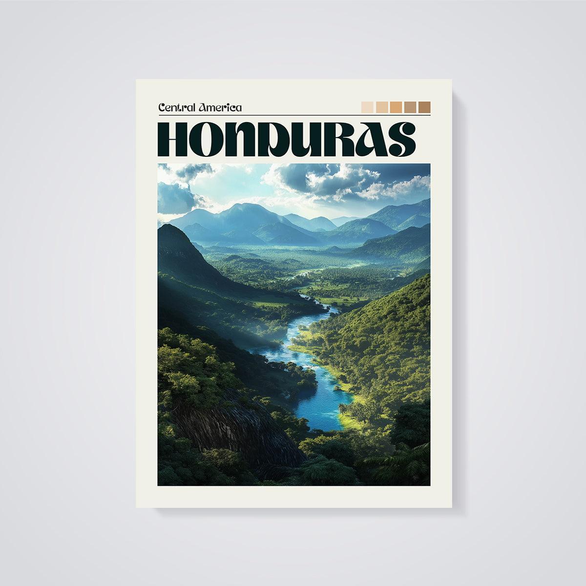 Honduras River Valley Landscape Print unframed on a grey background