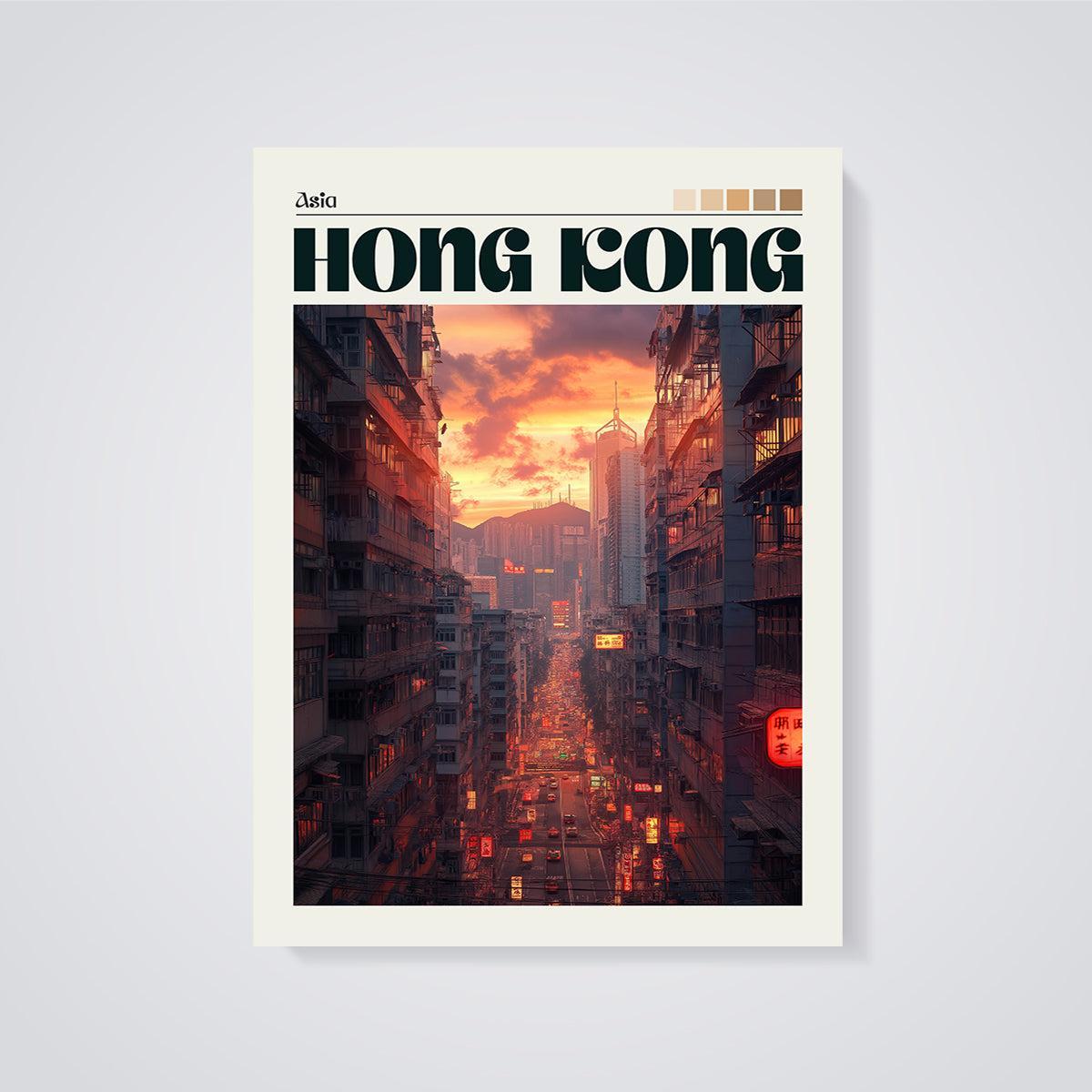 Hong Kong Sunset City Print unframed on a grey background