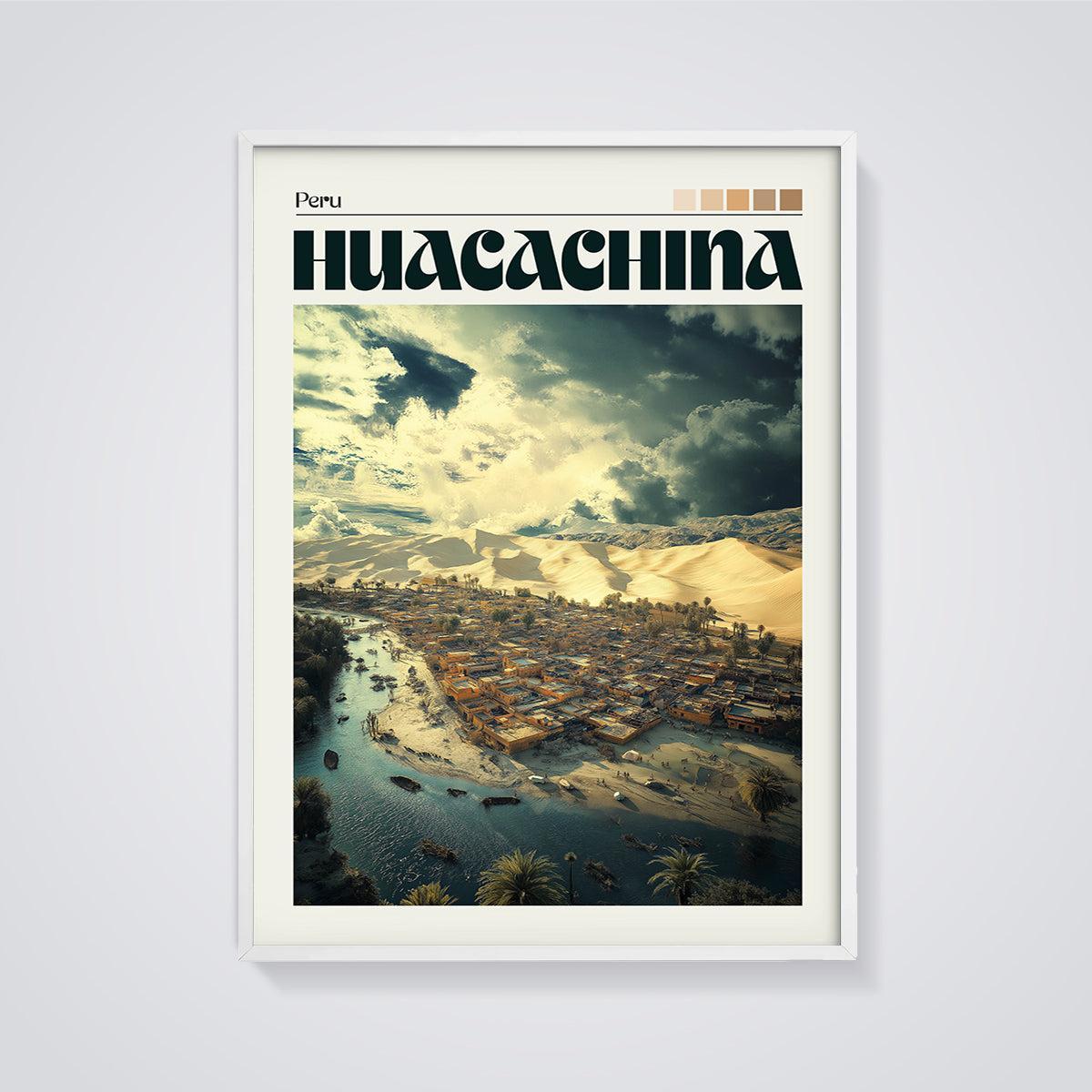 Huacachina Oasis Print framed in white on a grey background