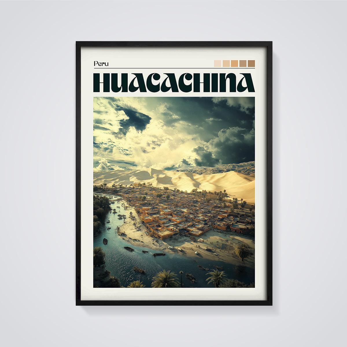 Huacachina Oasis Print framed in black on a grey background