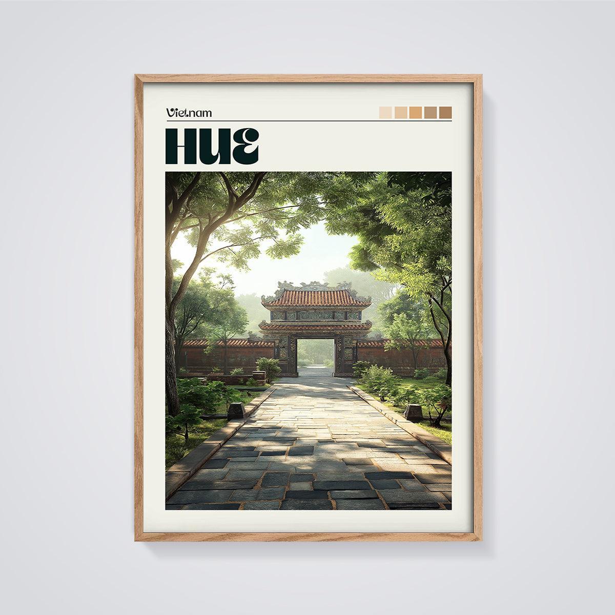Hue Imperial Gate Print framed in oak on a grey background