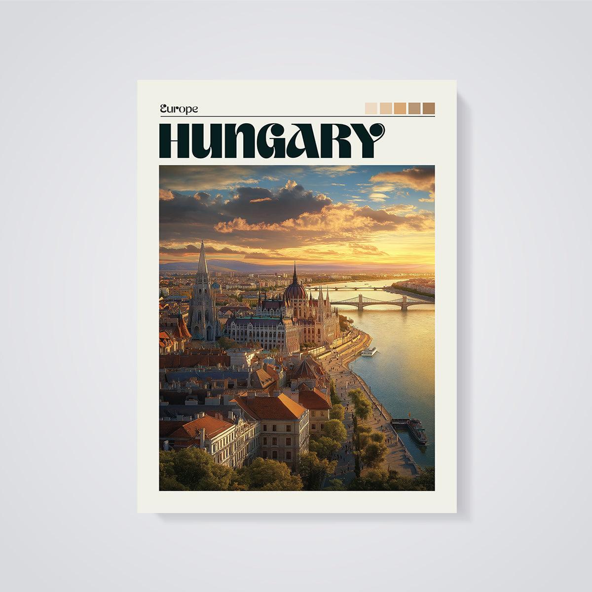 Hungary Budapest Sunset Print unframed on a grey background