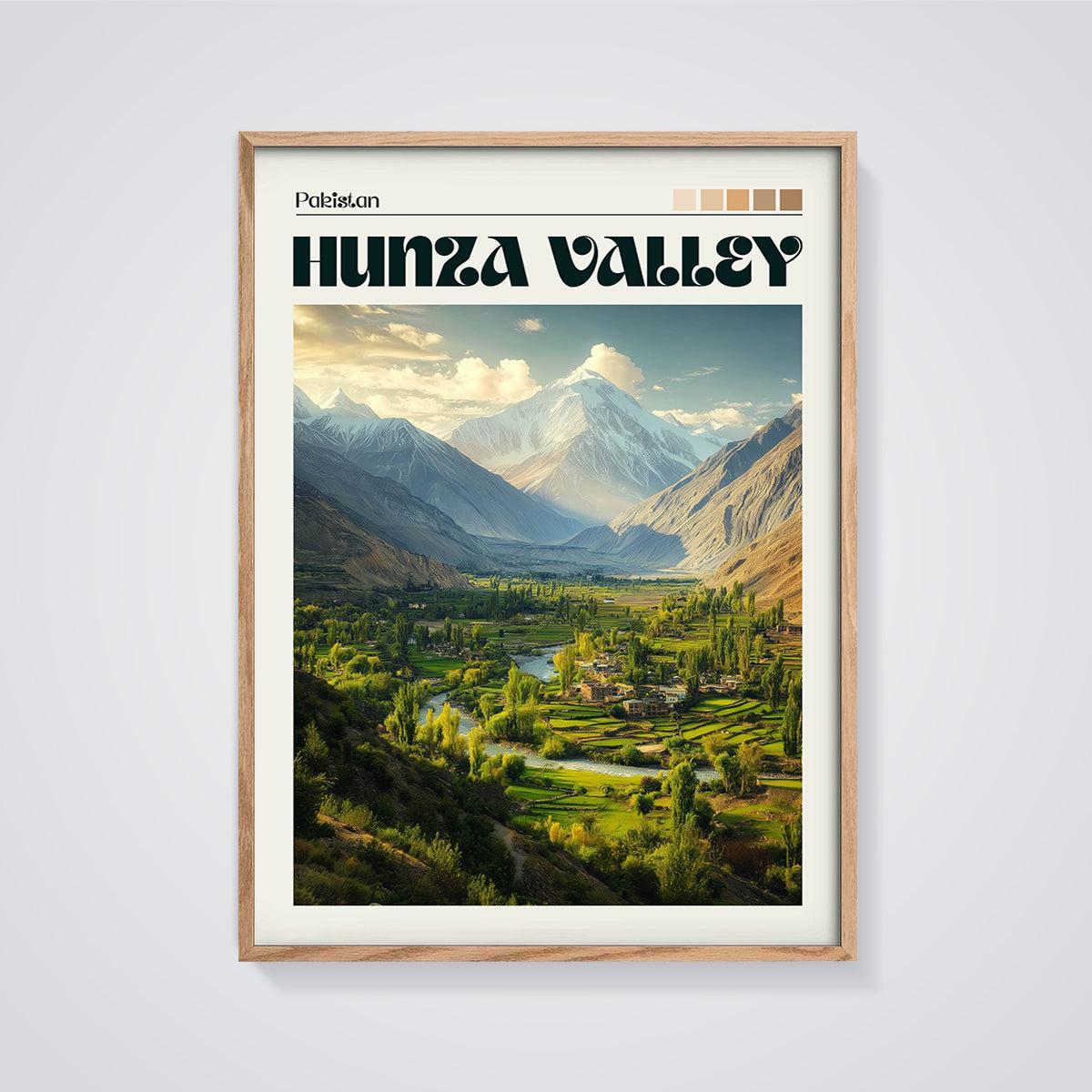 Hunza Valley Pakistan Print framed in oak on a grey background