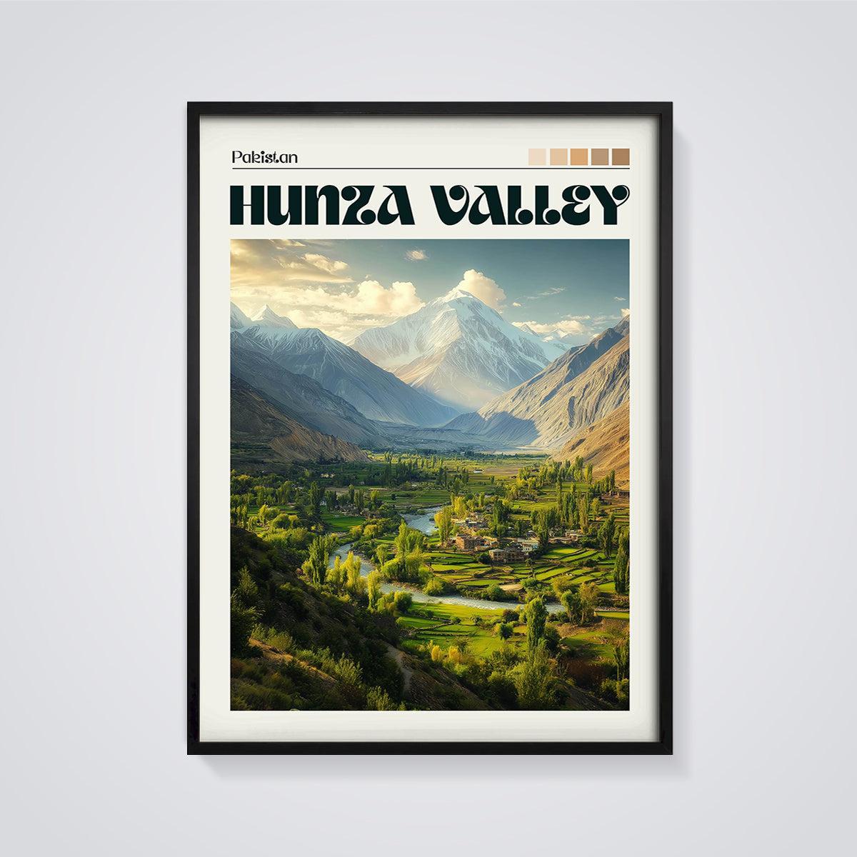 Hunza Valley Pakistan Print framed in black on a grey background