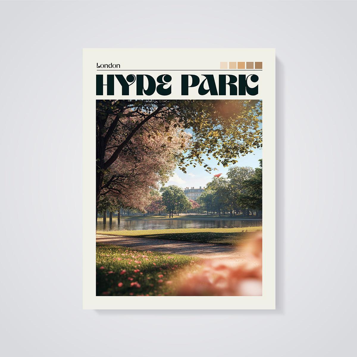 Hyde Park London Lakeside Print unframed on a grey background