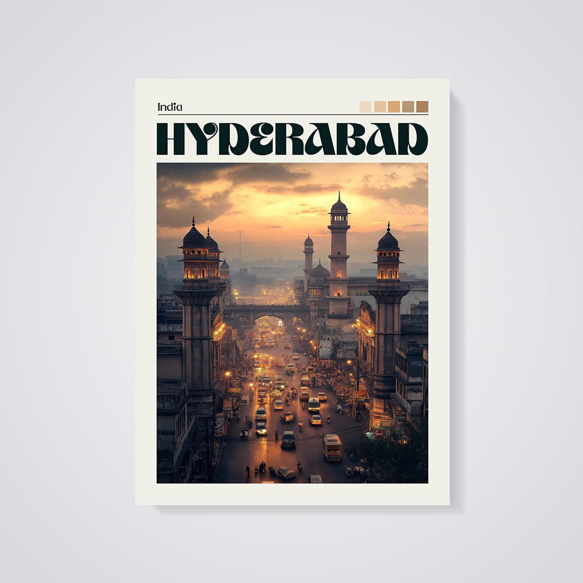 Hyderabad City at Dusk Print unframed on a grey background