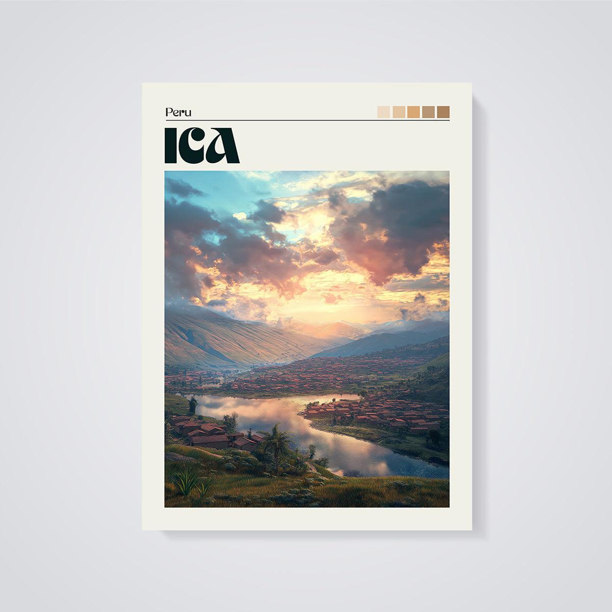 Ica Peru Sunset Landscape Print unframed on a grey background