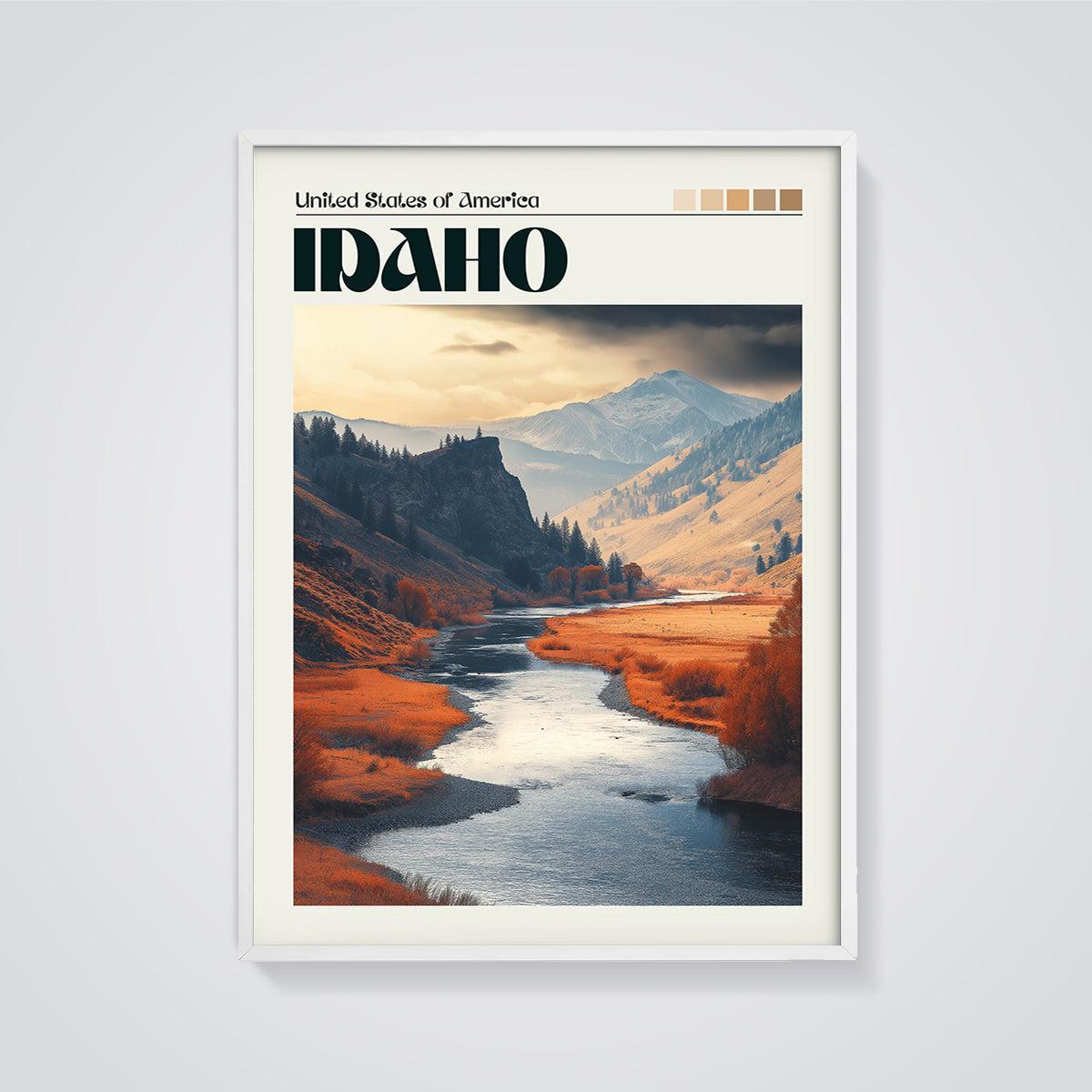 Idaho River Valley Print framed in white on a grey background