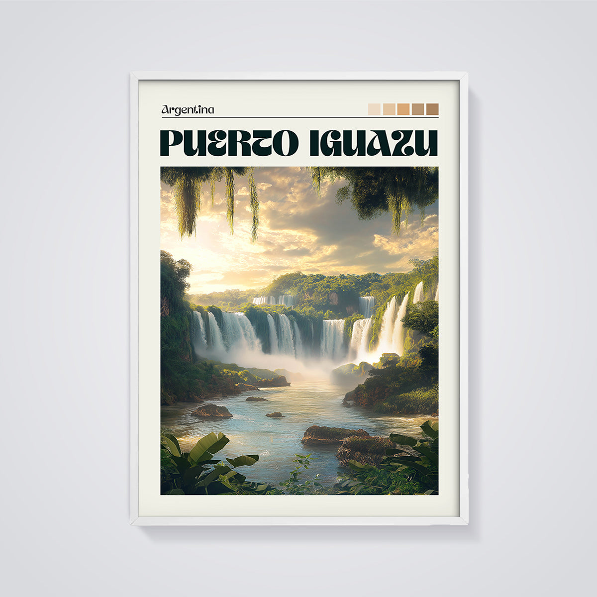 Iguazu Falls Argentina Print framed in white on a grey background