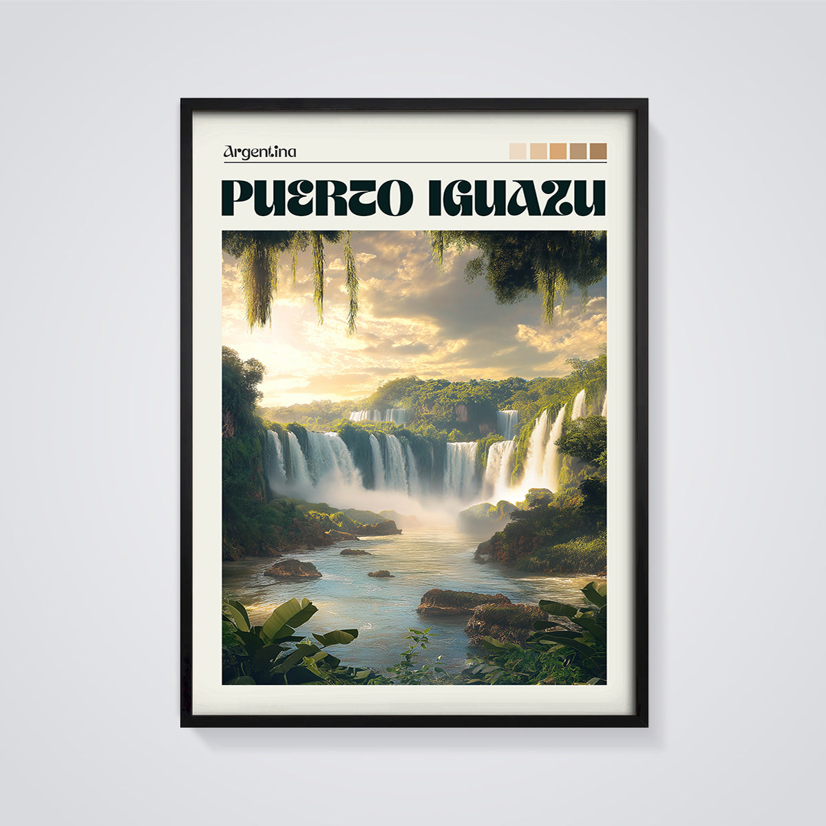 Iguazu Falls Argentina Print framed in black on a grey background