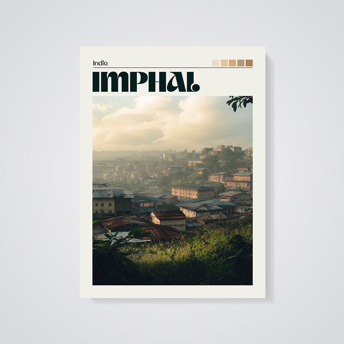 Imphal Hillside Cityscape Print unframed on a grey background