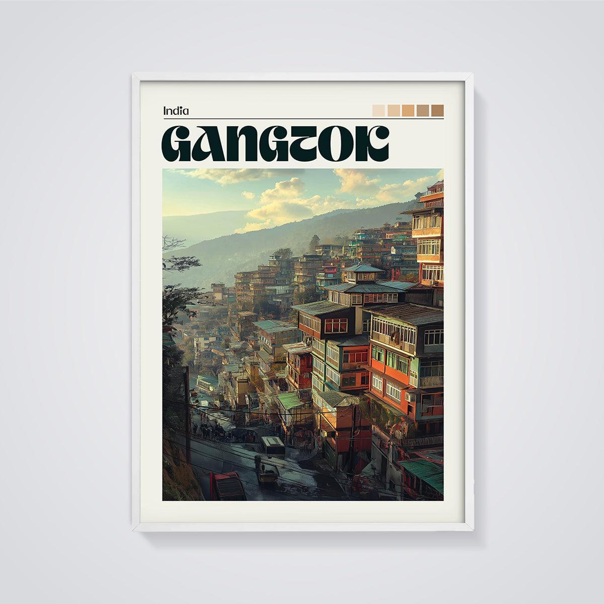 India Gangtok City Print framed in white on a grey background