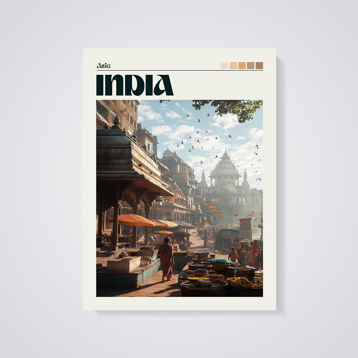 India Market Street Print unframed on a grey background
