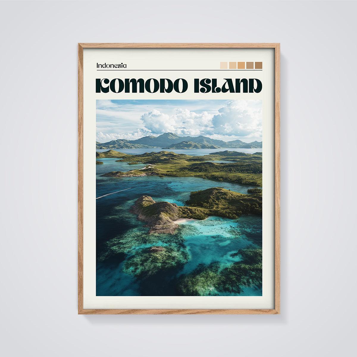 Indonesia Komodo Island Print framed in oak on a grey background