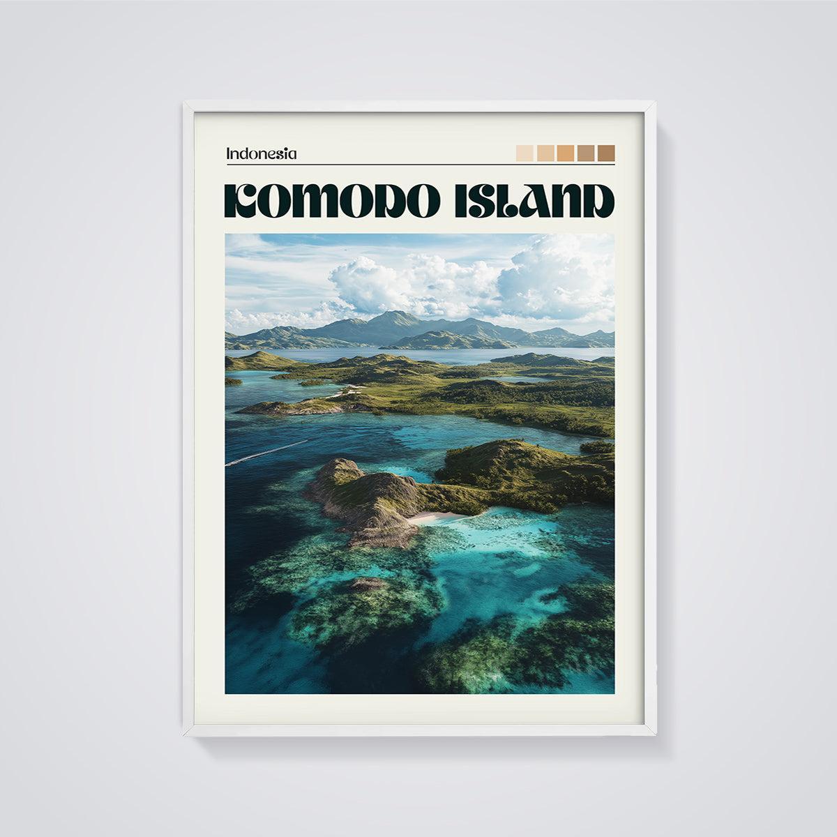 Indonesia Komodo Island Print framed in white on a grey background