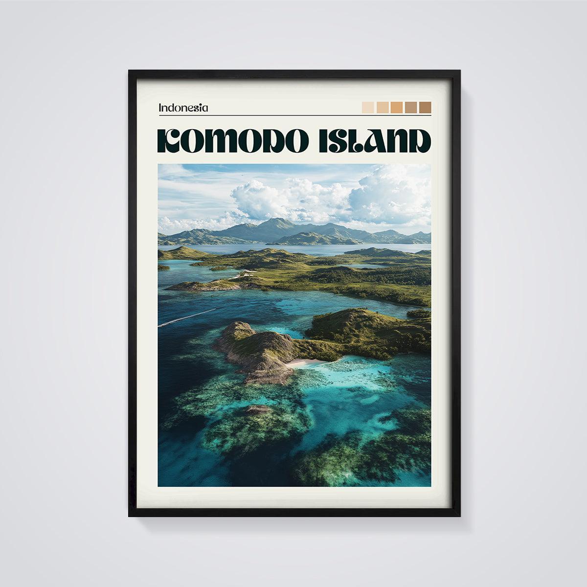 Indonesia Komodo Island Print framed in black on a grey background
