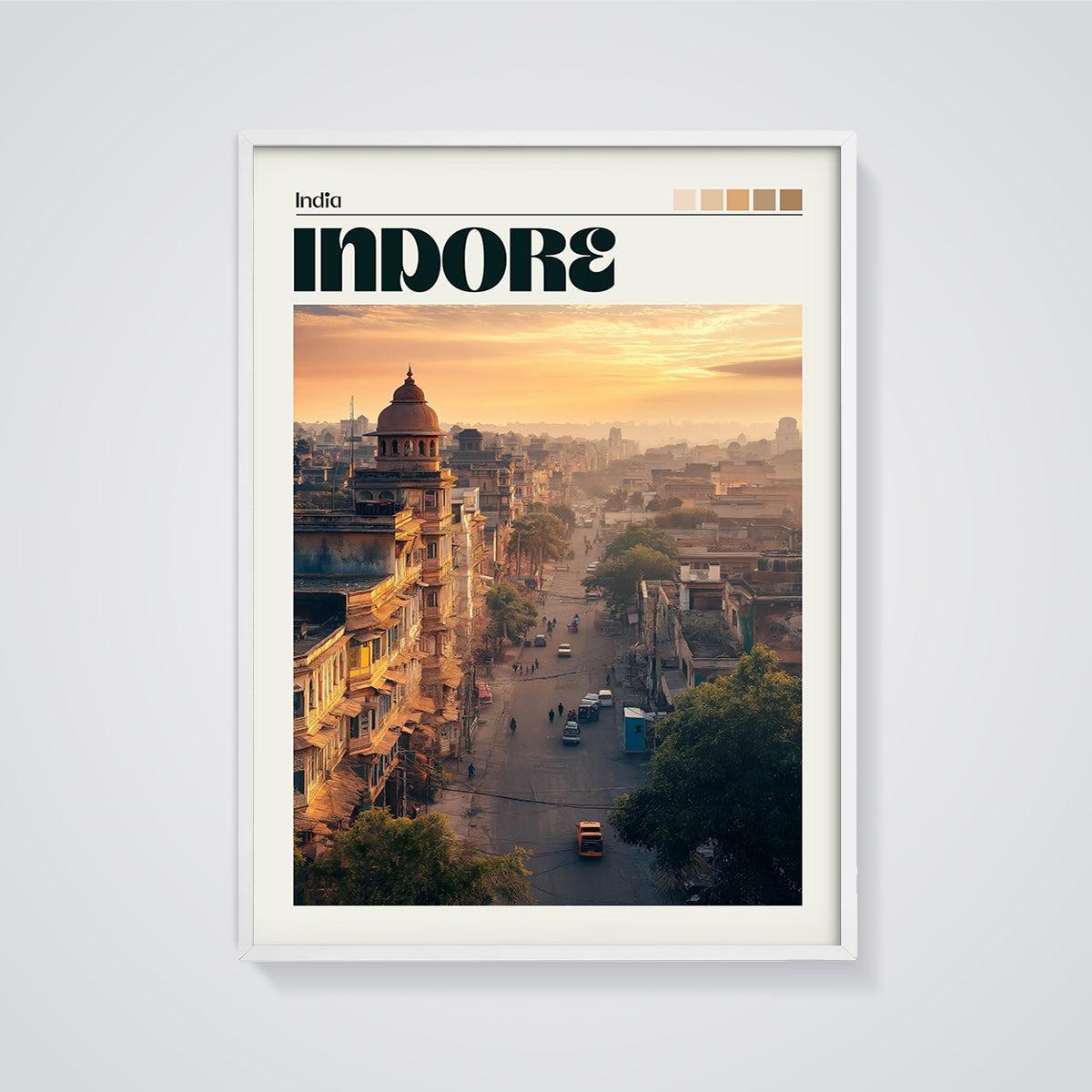 Indore India Street View Print framed in white on a grey background