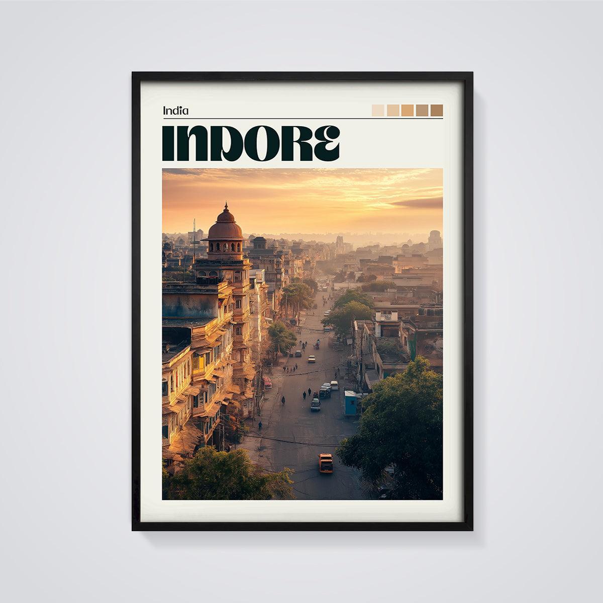Indore India Street View Print framed in black on a grey background