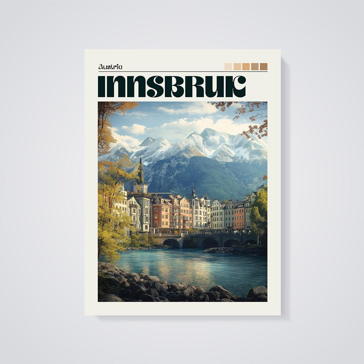 Innsbruck Austria Travel Print unframed on a grey background