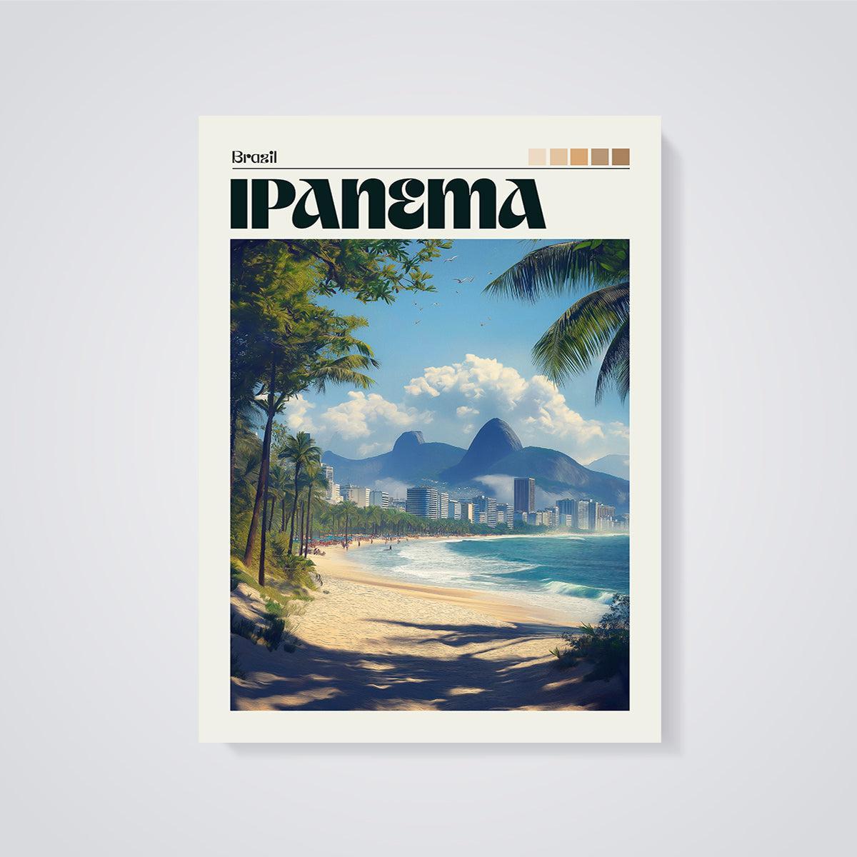 Ipanema Beach Travel Print unframed on a grey background