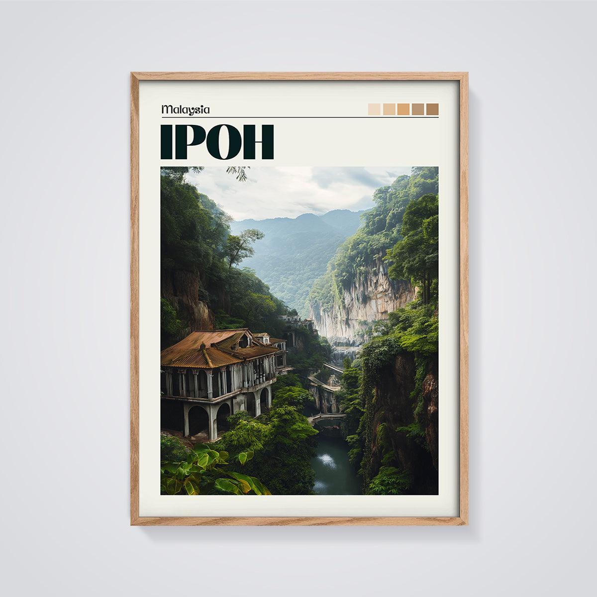 Ipoh Malaysia Valley Architecture Print framed in oak on a grey background