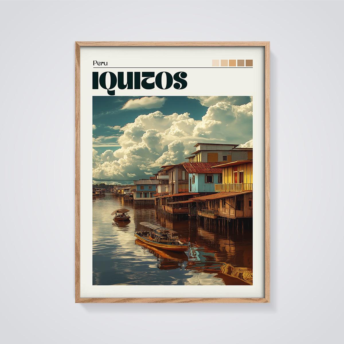 Iquitos Peru Riverfront Print framed in oak on a grey background