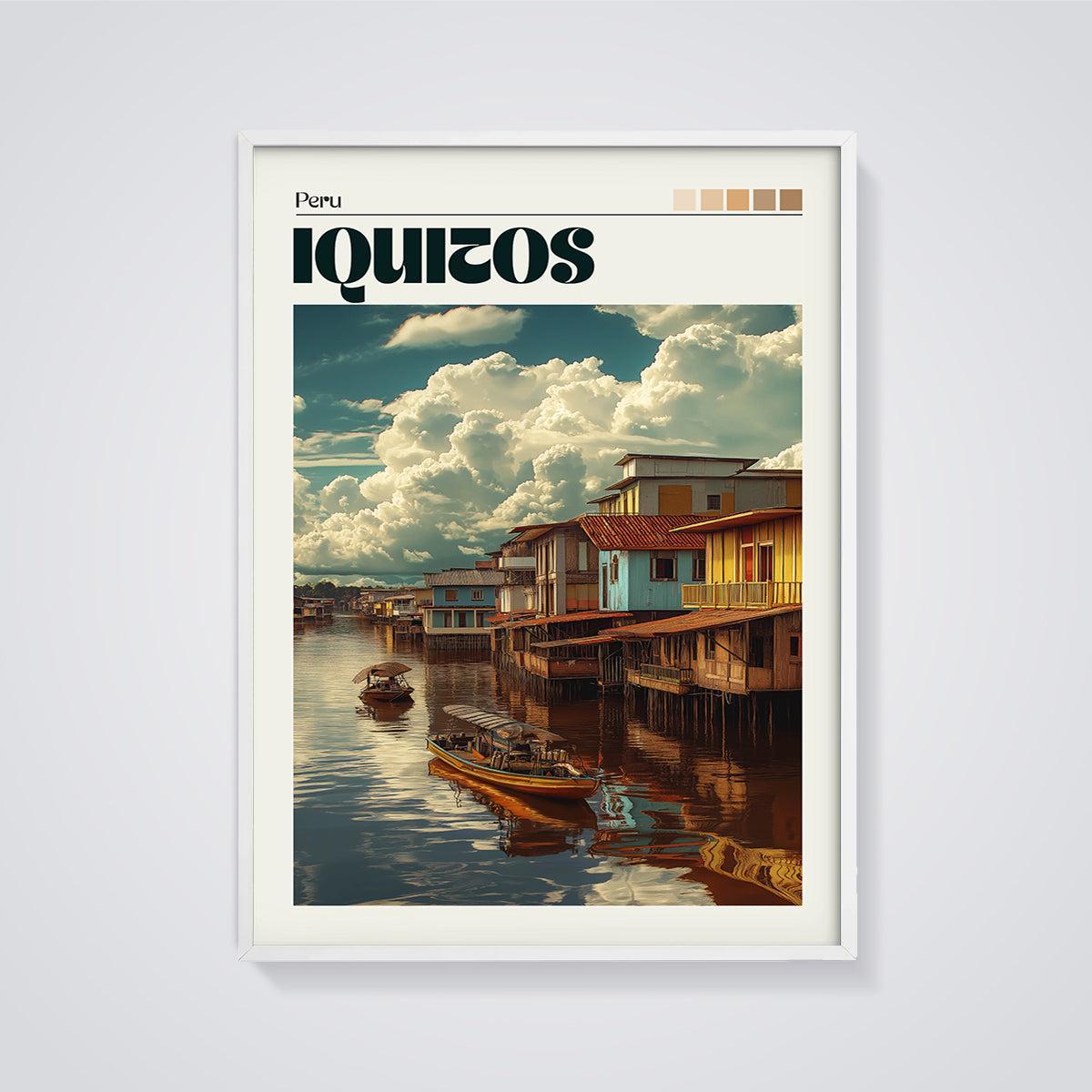 Iquitos Peru Riverfront Print framed in white on a grey background
