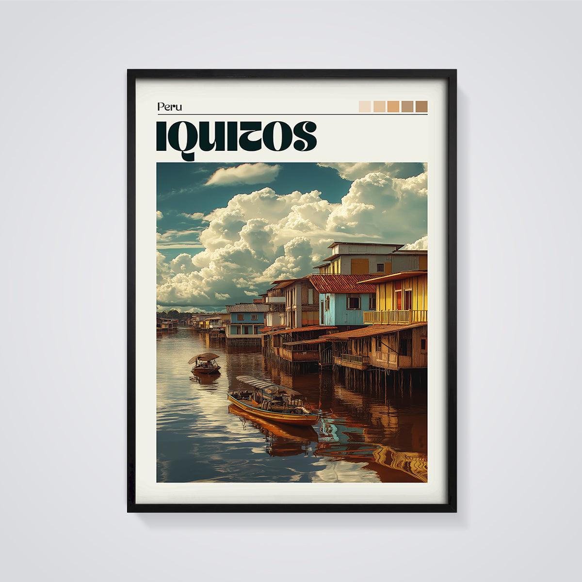 Iquitos Peru Riverfront Print framed in black on a grey background