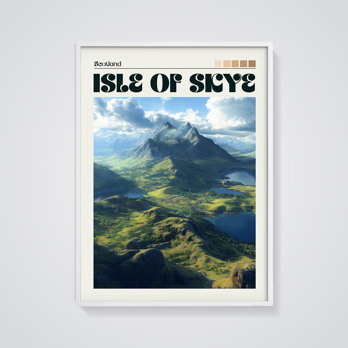 Isle of Skye Landscape Print framed in white on a grey background